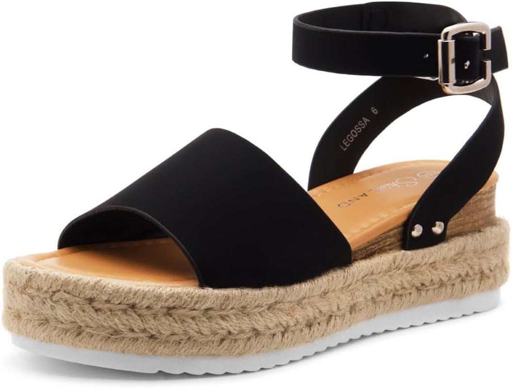 Womens Legossa Platform Sandals Open Toe Buckle Ankle Strap Espadrilles Flatform Wedge Sandal