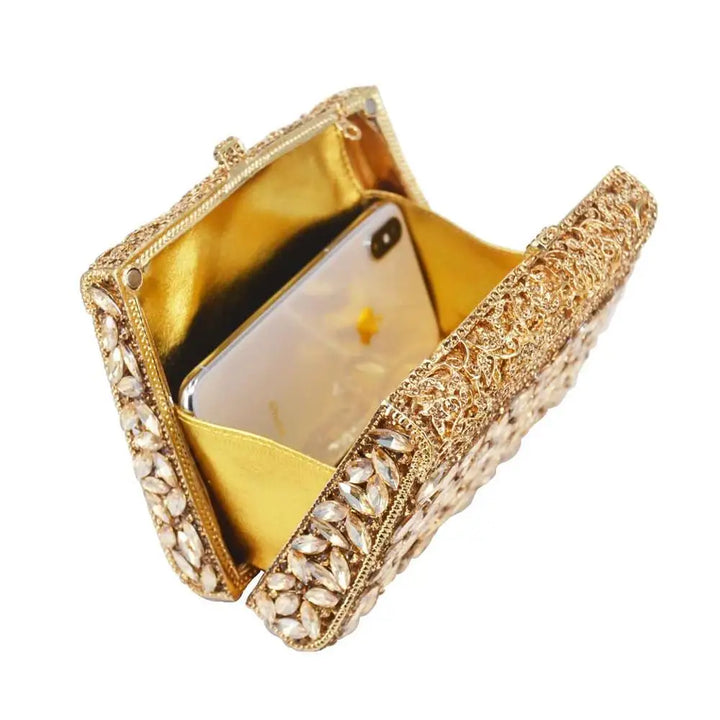 Gold Box Bag Diamond Women Clutch Bag Crystal Party Handbag Ladies Banquet Purse Fashion Pochette Prom Evening bag SC452