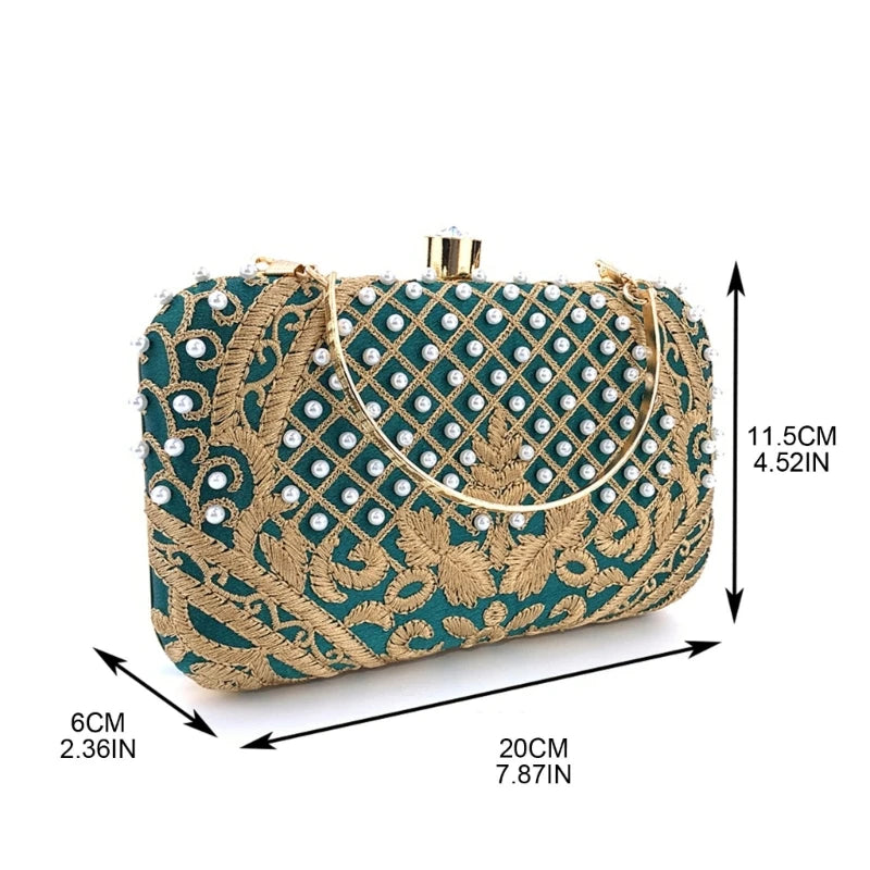 Women Evening Clutch Bag Handbag Embroidery Shoulder Crossbody Bags Wedding Prom Party Purse with Detachable Chain