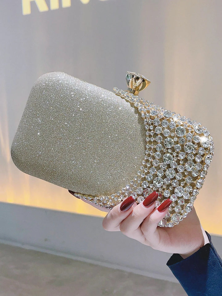 Crystal Evening Clutch Bag Wedding Purse Bridal Prom Party Sparkly Dinner Clutch Bags Rhinestone Glitter Handbag Gold