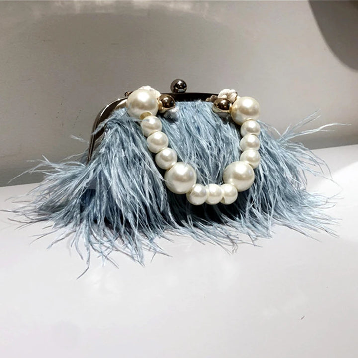 Luxury brand Handle Bag Female Wallet Retro Lux Shoulder Bag New 2022 Fashion Temperament Feathers Pearl Chain Crossbody Clutch