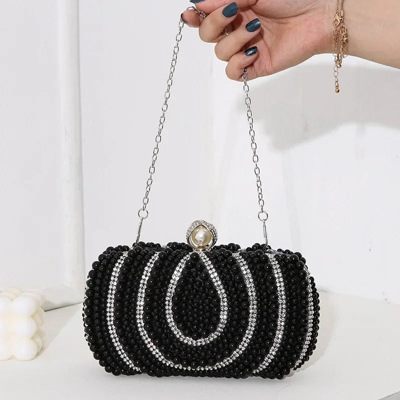 Beaded Pearl Evening Clutch Bag Latch Women Rhinestone Wedding Bridal Dinner Party Purse Female Stylish Evening Bags Pearl Purse