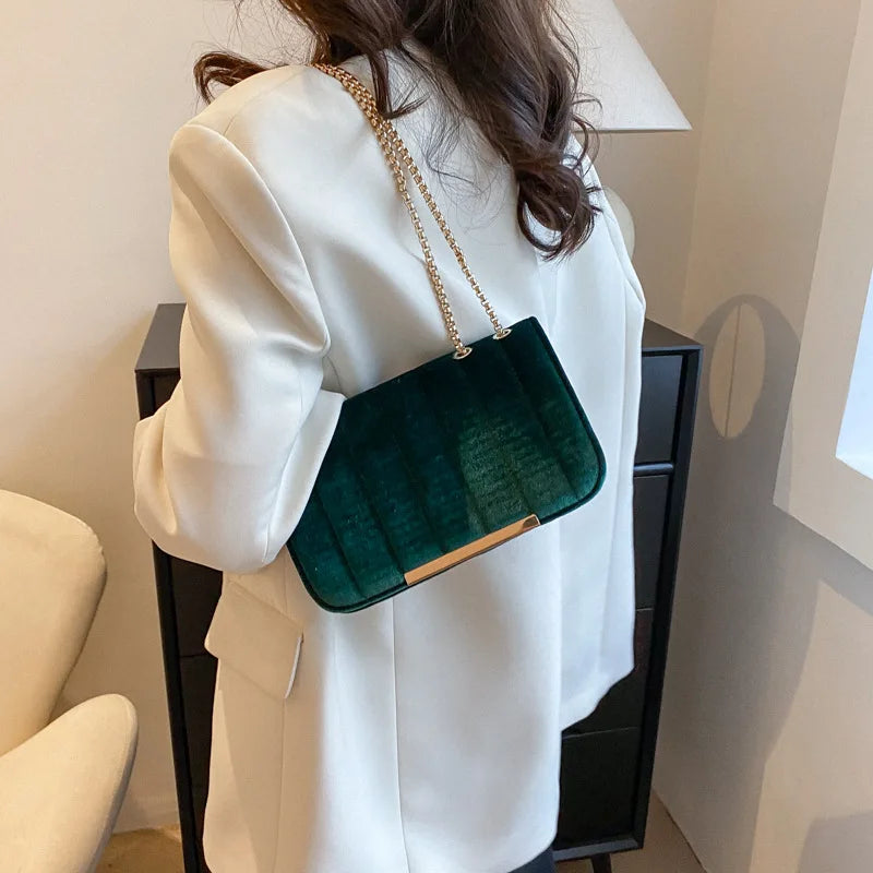 Fashion Trend Velvet Small Square Crossbody Bags for Women2023 Spring New Chain Shoulder Messenger Bag Casual Simple Handbags