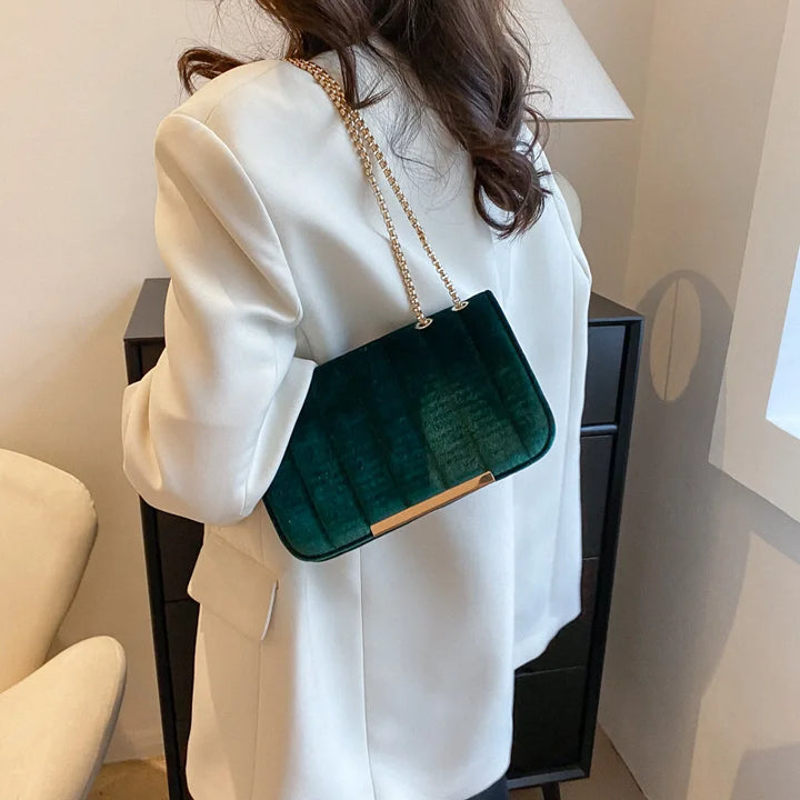 Fashion Trend Velvet Small Square Crossbody Bags for Women2023 Spring New Chain Shoulder Messenger Bag Casual Simple Handbags