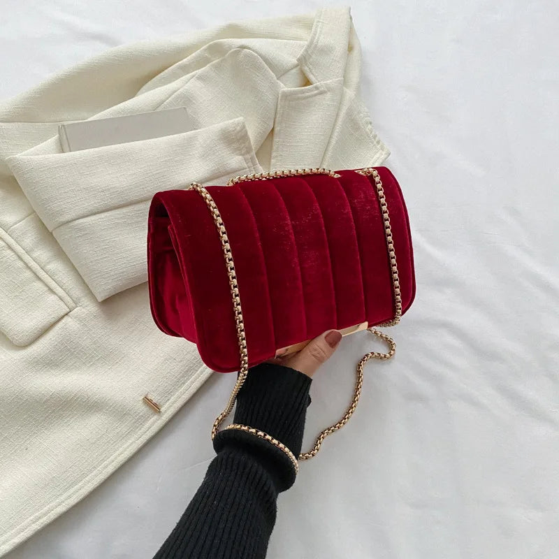 Fashion Trend Velvet Small Square Crossbody Bags for Women2023 Spring New Chain Shoulder Messenger Bag Casual Simple Handbags