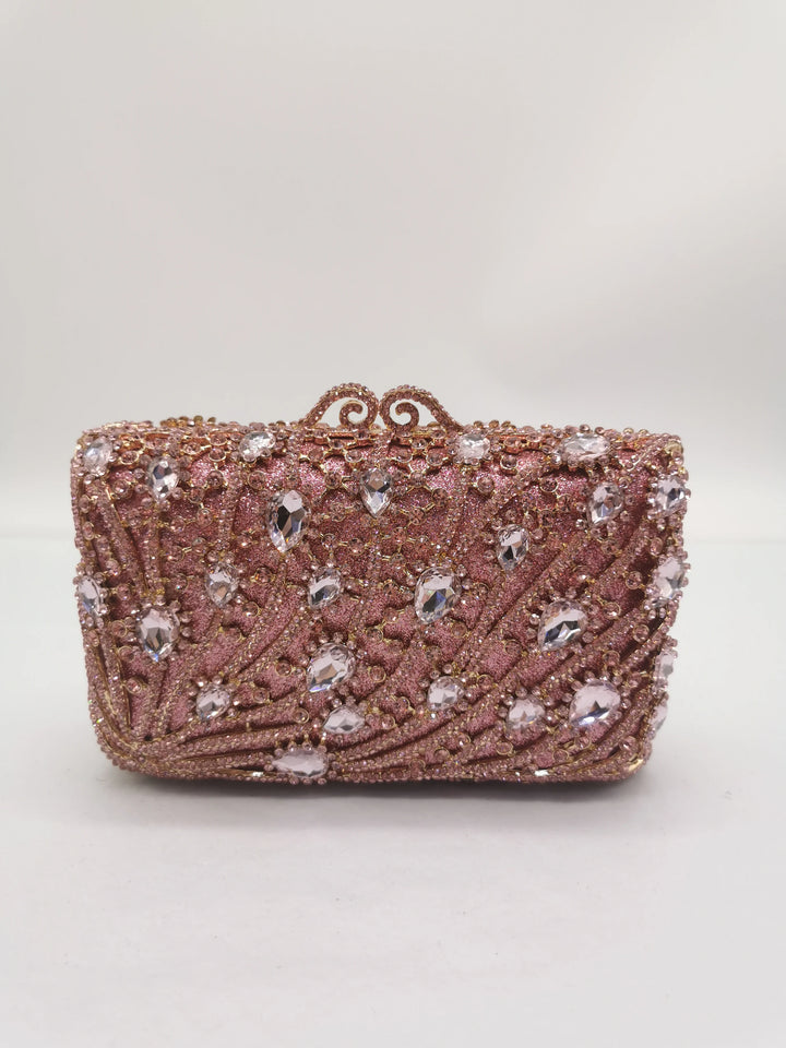 Green/Rose gold color Rhinestone Diamond Party Clutch Purse Crystal Gemstone Women Evening Clutches Bags Female Handbag Wedding