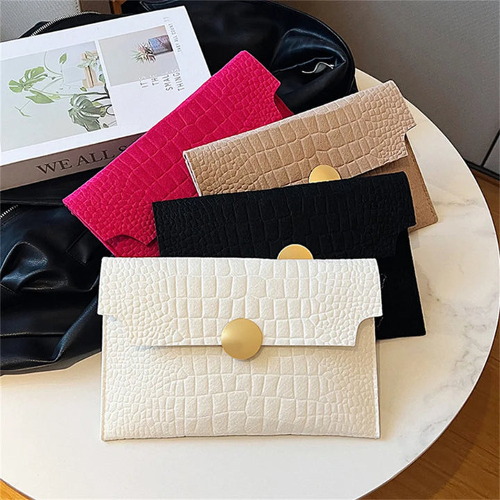 Casual Ladies Clutch Bag 2023 New Minimalism Handheld Envelope Bags Felt Indentation Handbag Solid Color Business Women's Bag