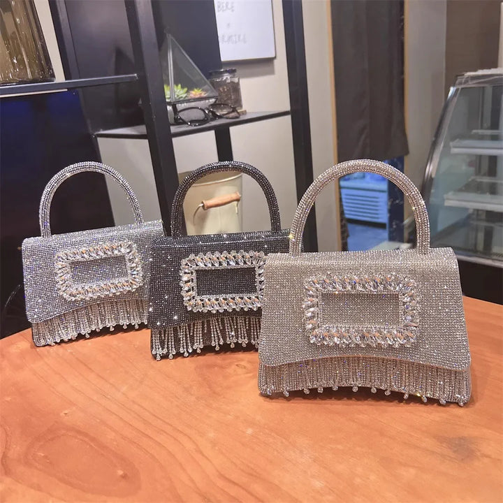 Luxury Rhinestone Women's Handbags Elegant Diamonds Tassel Shoulder Crossbody Bag Party Wedding Evening Bags for Women Clutch