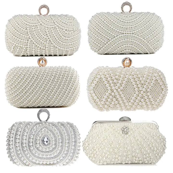 Vintage Embroidery Small Pearl Day Clutch Shoulder Chain Handbags Rhinestones Purse Beaded Diamonds Women Evening Bags