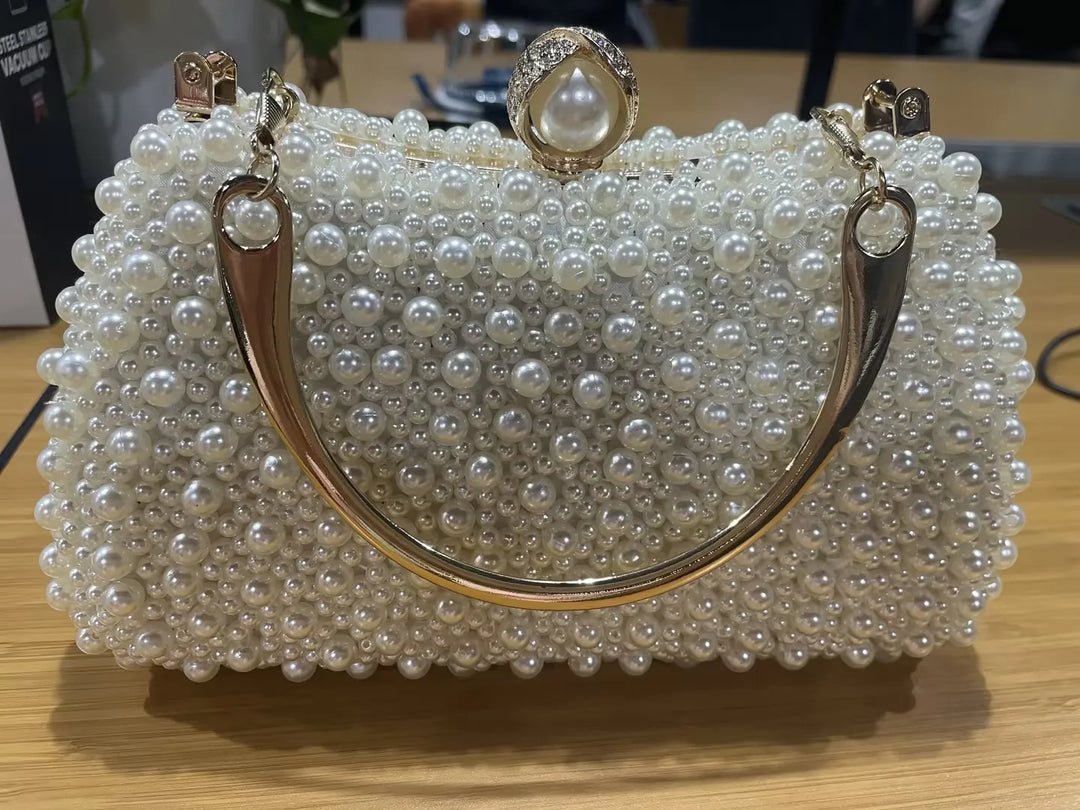 Luxury Crystal Evening Clutch Bag Lady Elegant Wedding Purse New Women Plastic Pearl Handbags Party Dinner Bling Shoulder Bags