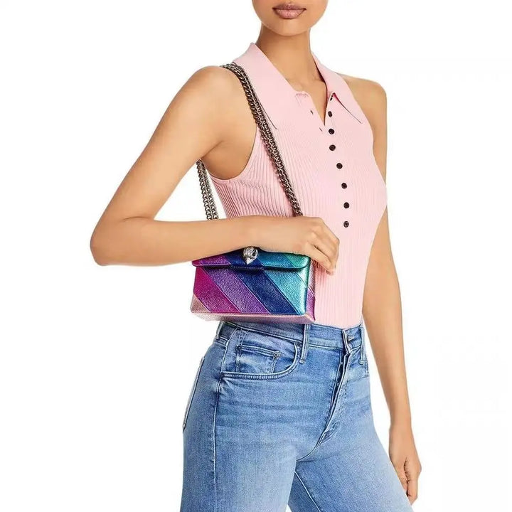 New Kurt G Bag Luxury London Rainbow Shoulder Bag Mini Size 20cm Cross Body Bags Cow Leather Small Flap Bag Shopping Tote Purse