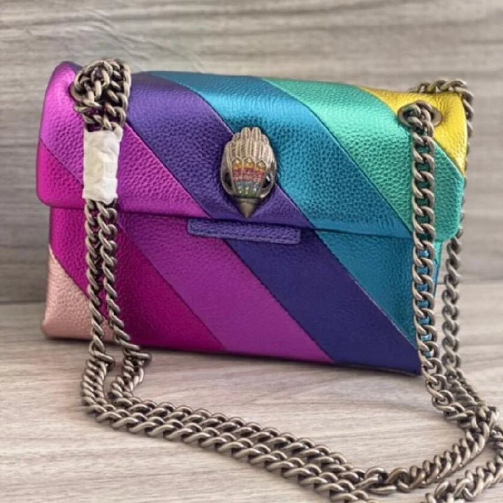 New Kurt G Bag Luxury London Rainbow Shoulder Bag Mini Size 20cm Cross Body Bags Cow Leather Small Flap Bag Shopping Tote Purse