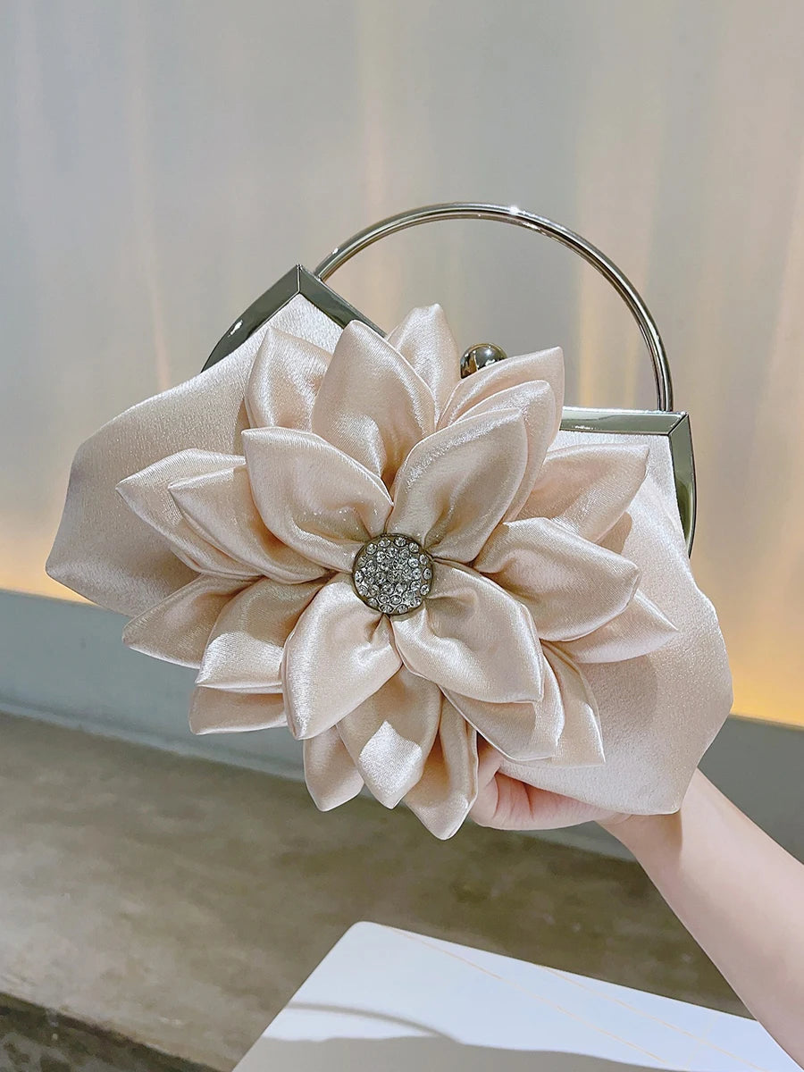 Elegant Floral Decor Evening Bag, Classic Dinner Clutch Purse, Formal Banquet Handbag For Wedding Party Prom