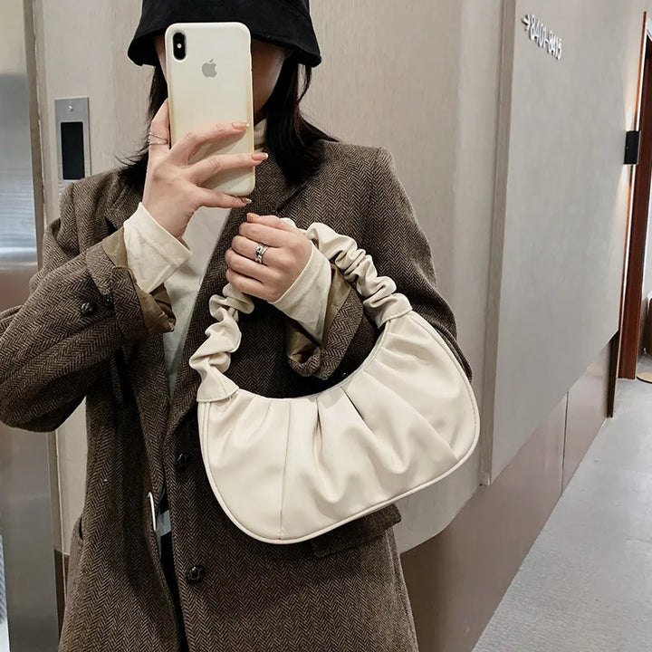 2023 Summer Pleated Handlebags For Women PU Cloud Bags Leisure Armpit Bag Shopping Shoulder Bags Dumpling Handbag Female