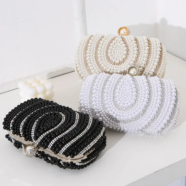 Beaded Pearl Evening Clutch Bag Latch Women Rhinestone Wedding Bridal Dinner Party Purse Female Stylish Evening Bags Pearl Purse