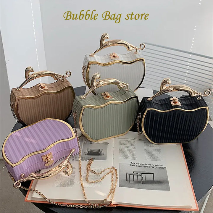 Female Luxury Designer Stripe Printed Women's Handbag Fashion Chain Crossbody Bag Box Tote 2023 Summer New Ladies Shoulder Purse