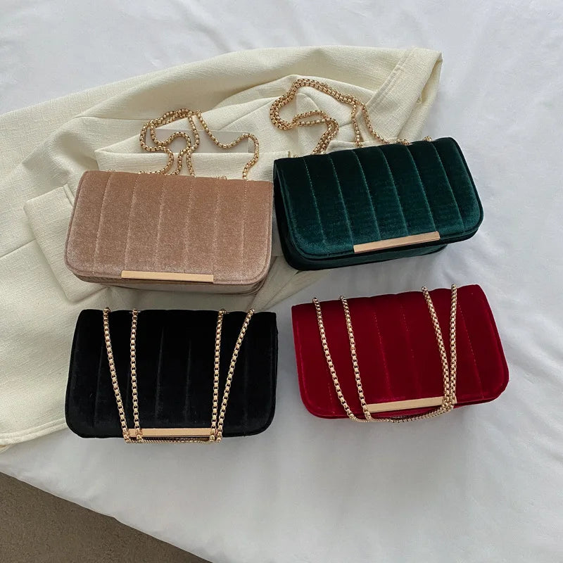 Fashion Trend Velvet Small Square Crossbody Bags for Women2023 Spring New Chain Shoulder Messenger Bag Casual Simple Handbags