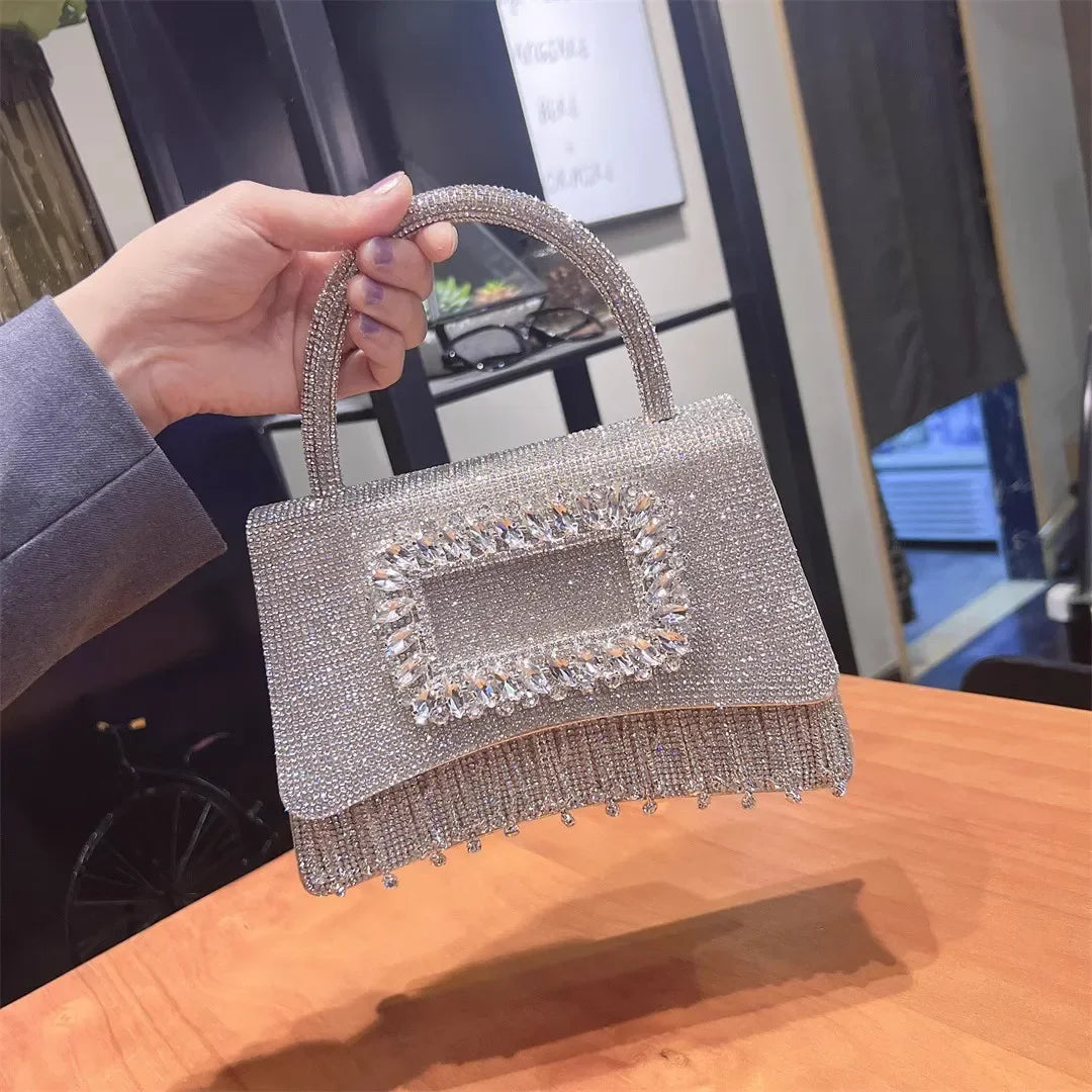 Luxury Rhinestone Women's Handbags Elegant Diamonds Tassel Shoulder Crossbody Bag Party Wedding Evening Bags for Women Clutch