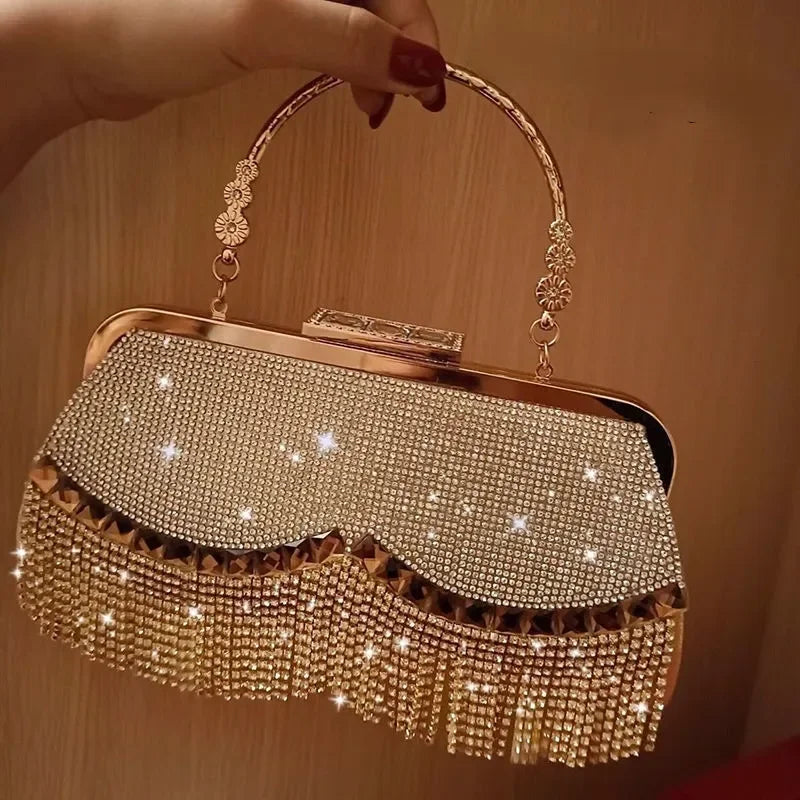 Women Banquet Handbags 2021 New Diamond-studded Tassel Evening Bags Femme Wedding Purse Dress Beaded Party Clutch