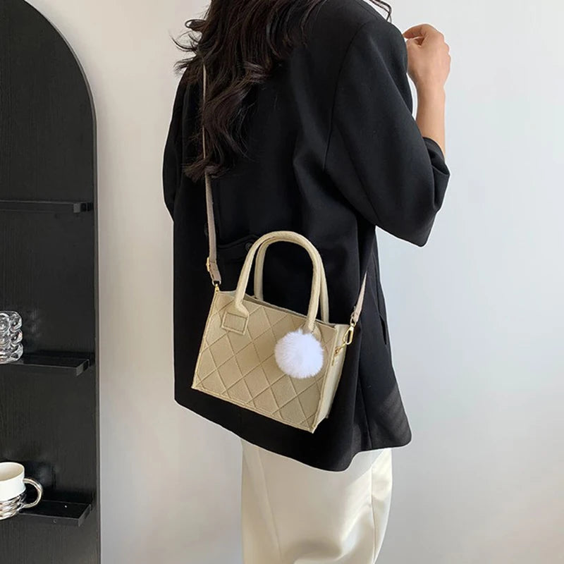 Simple Versatile Women Small Square Bag Casual Handbag Fashion Popular Felt One Shoulder Messenger Bag Tote Bag