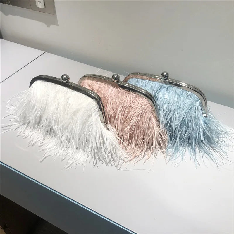 Luxury brand Handle Bag Female Wallet Retro Lux Shoulder Bag New 2022 Fashion Temperament Feathers Pearl Chain Crossbody Clutch