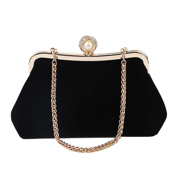 Female Diamond Pearl Handbag Vintage Crystal Flower Evening Bag Wedding Party Bride Clutch Bag Purse(Black)