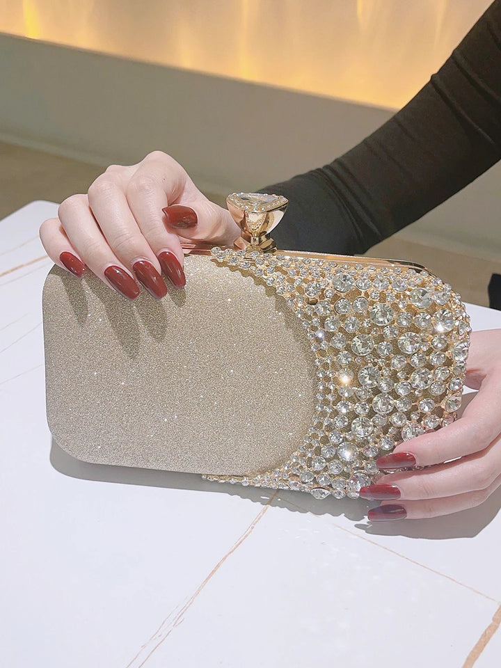 Crystal Evening Clutch Bag Wedding Purse Bridal Prom Party Sparkly Dinner Clutch Bags Rhinestone Glitter Handbag Gold