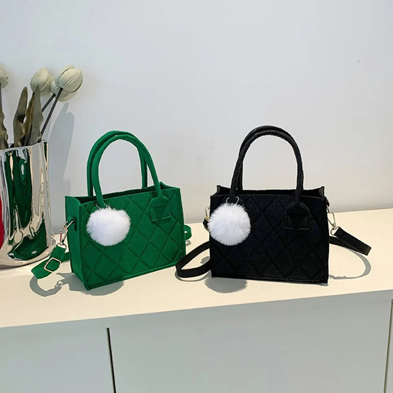 Simple Versatile Women Small Square Bag Casual Handbag Fashion Popular Felt One Shoulder Messenger Bag Tote Bag