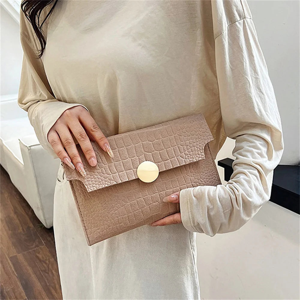 Casual Ladies Clutch Bag 2023 New Minimalism Handheld Envelope Bags Felt Indentation Handbag Solid Color Business Women's Bag