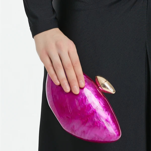 Acrylic egg shape clutch bag women designer evening party cute purse new rose shell handbag High Quality