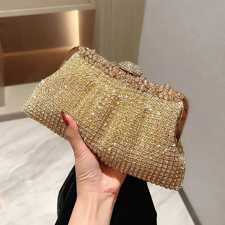 Bling Rhinestone Evening Bag Luxury Dress Clutch Wedding Bride Hand Bag Shiny Designer Party Pleated Dinner Long Purse XA764H