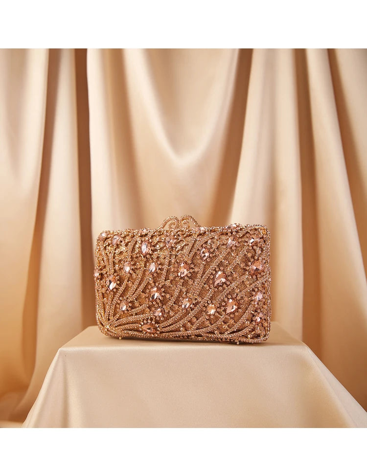 Green/Rose gold color Rhinestone Diamond Party Clutch Purse Crystal Gemstone Women Evening Clutches Bags Female Handbag Wedding