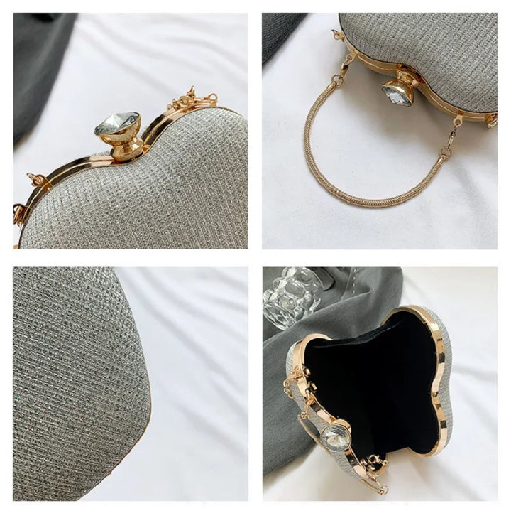 Women'S Banquet Handheld Bag Wedding Party Shoulder Bag Heart Shaped Bag Evening Gift Bag Luxury Chain Shoulder Strap Single