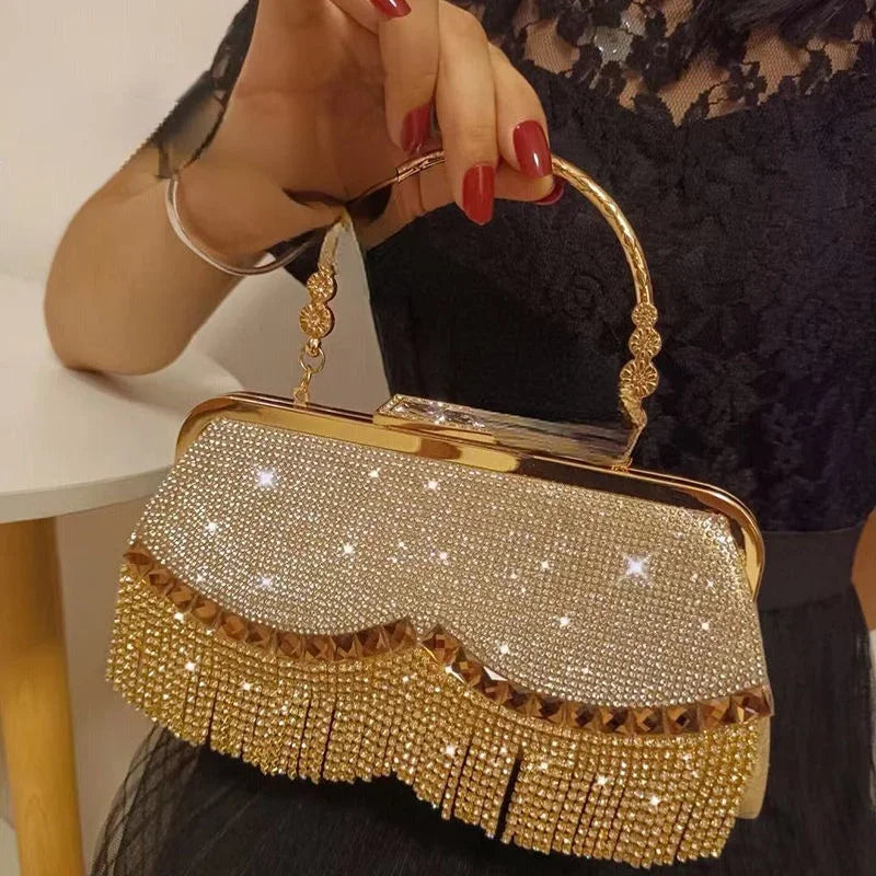 Women Banquet Handbags 2021 New Diamond-studded Tassel Evening Bags Femme Wedding Purse Dress Beaded Party Clutch