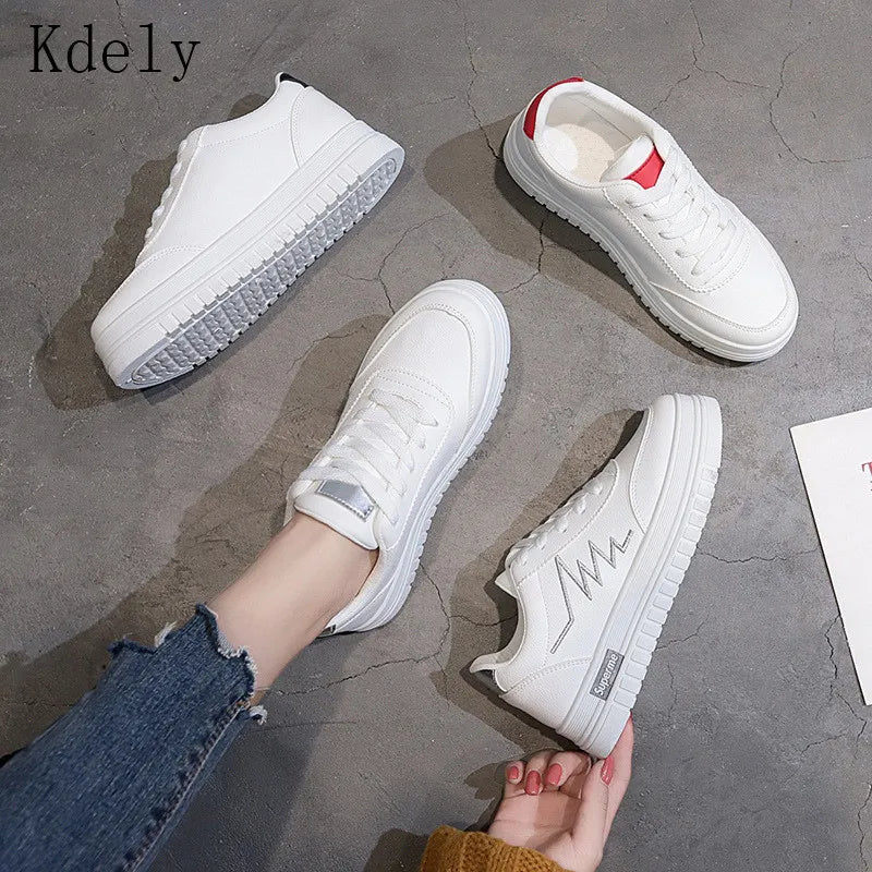 Women Casual Shoes 2019 New Women Sneakers Fashion Breathable PU Leather Platform White Women Shoes Soft Footwears plus Size 40