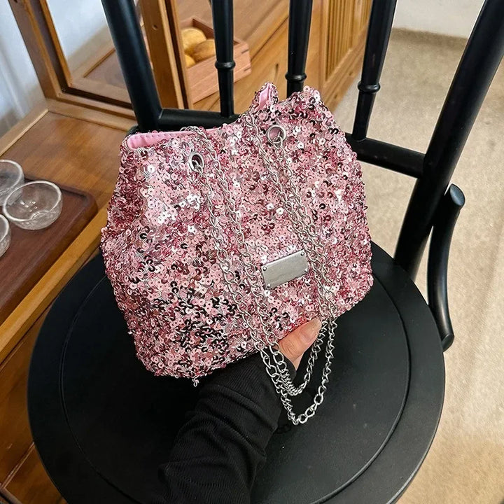 Fashion Sequined Women's Bucket Bag Handbags Female Crossbody Shoulder Bag Tote Purse Chain Messenger Bag Lady Handbag Сумка