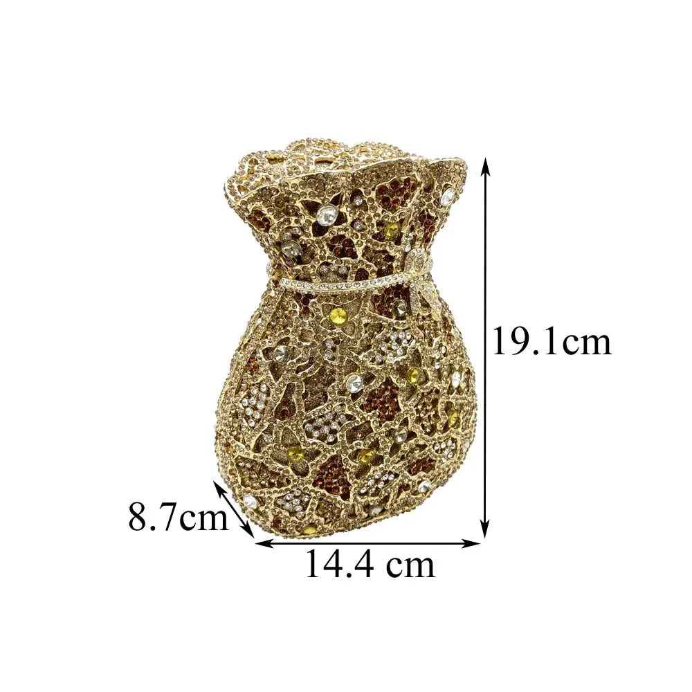 Newest Luxury Women Evening Bag Party Pouch Designer Hollow Out Crystal Clutches Gold Rhinestone Purses Money Handbag