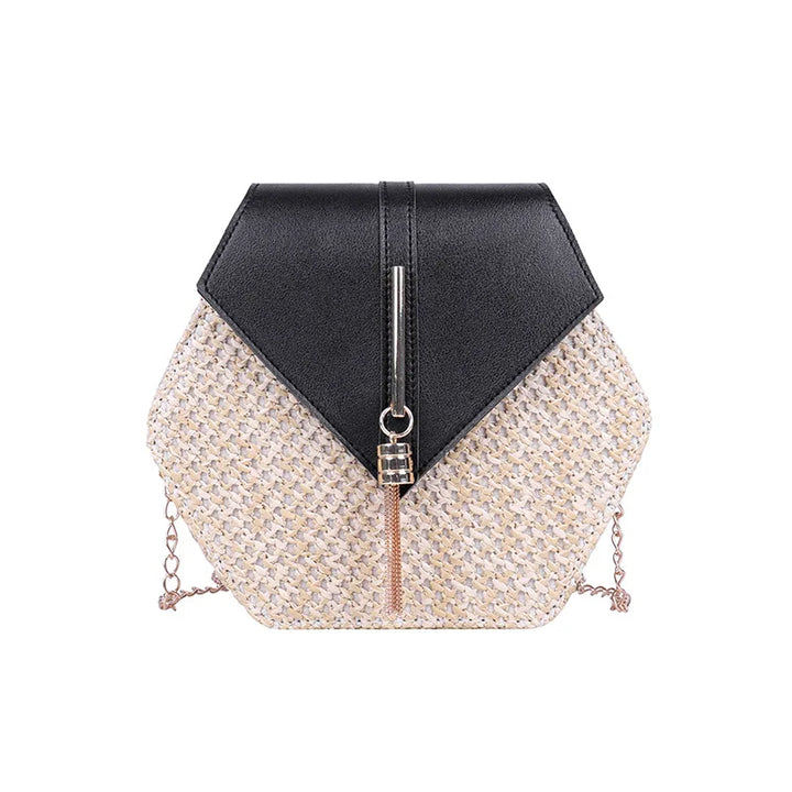 Hex-shape Mulit Style Straw+leather Handbag Women Summer Rattan Bag Handmade Woven Beach Circle Bohemia Shoulder Bag New Fashion