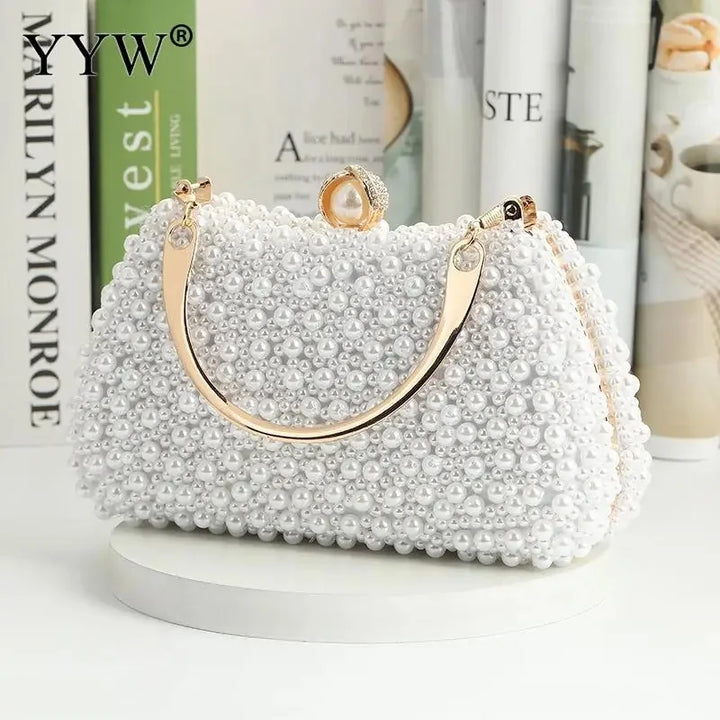 Luxury Crystal Evening Clutch Bag Lady Elegant Wedding Purse New Women Plastic Pearl Handbags Party Dinner Bling Shoulder Bags