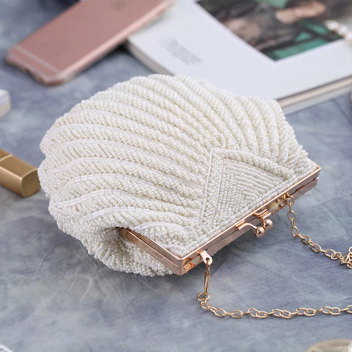 Women Wedding Purse And Handbag Elegant Evening Party Bags Clutches White Shell Pochette Mariage Sac Femal Beaded Clutch Bag Sac