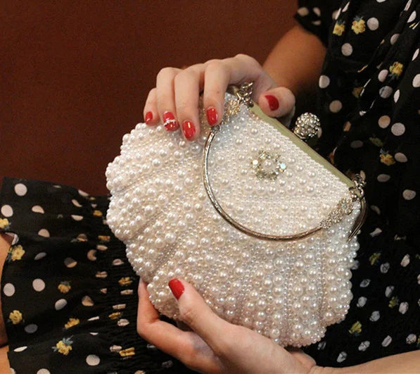 2023 New Shell Pearl Rhinestone Dinner Bride Dress Bag Banquet Diagonal Small Bag Cocktail Party Handbag Evening Clutch Purse