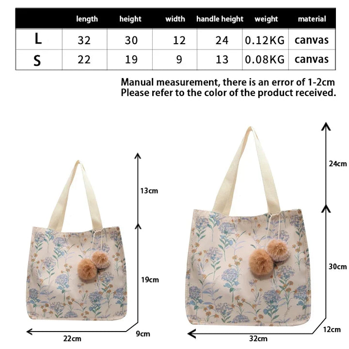 Flower Printed Women's Shoulder Bags 2023 Fashion Shopping Large Capacity Handbag Student Girls Canvas Book Tote with Pendant