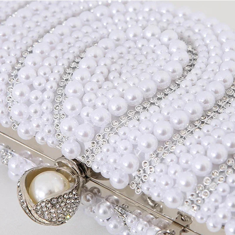 Beaded Pearl Evening Clutch Bag Latch Women Rhinestone Wedding Bridal Dinner Party Purse Female Stylish Evening Bags Pearl Purse