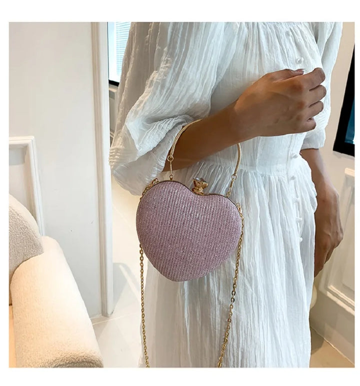 Women'S Banquet Handheld Bag Wedding Party Shoulder Bag Heart Shaped Bag Evening Gift Bag Luxury Chain Shoulder Strap Single