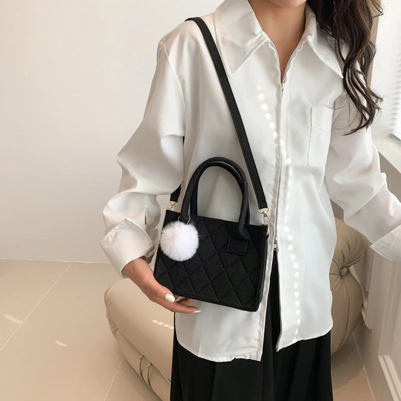 Simple Versatile Women Small Square Bag Casual Handbag Fashion Popular Felt One Shoulder Messenger Bag Tote Bag