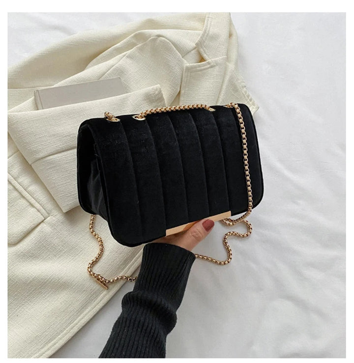 Fashion Trend Velvet Small Square Crossbody Bags for Women2023 Spring New Chain Shoulder Messenger Bag Casual Simple Handbags