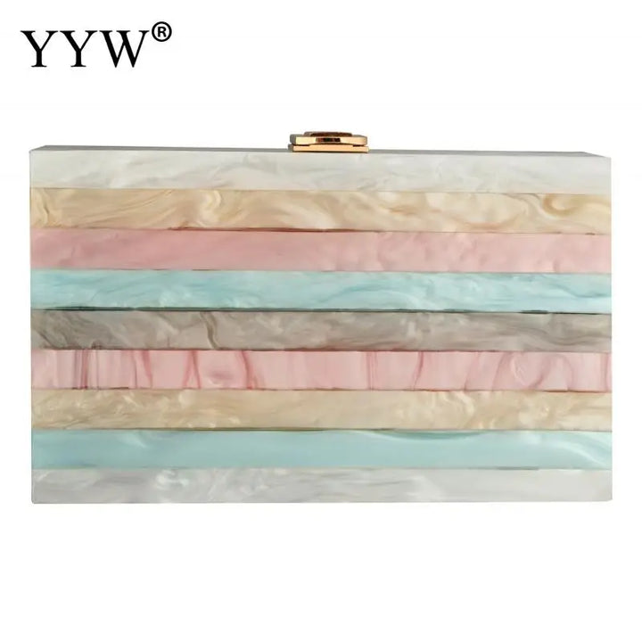 Multi-Colored Acrylic Striped Clutch Party Evening Bags Woman Shoulder Bags Marble Luxury Evening Bags Wedding Box Clutch Purse