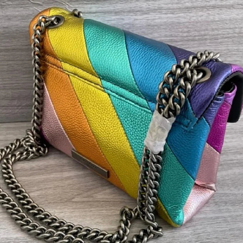 New Kurt G Bag Luxury London Rainbow Shoulder Bag Mini Size 20cm Cross Body Bags Cow Leather Small Flap Bag Shopping Tote Purse