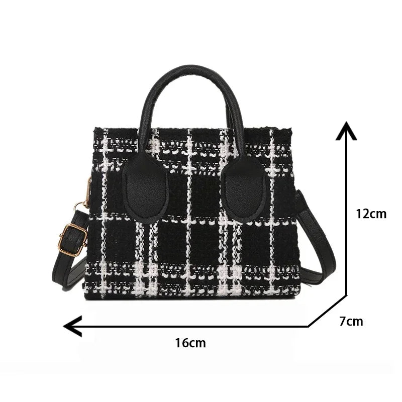 Women Mini Handbag Ladies Pouch Fashion Check Pattern Shoulder Bag Crossbody Messanger Bag Lightweight Simple Elegant Tote Bag