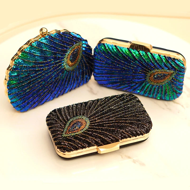 Blue Clutch Bag Women Evening Bags Luxury Lady Novelty Purses Peacock Design Party Clutches Ladies Clutch Purse for Wedding